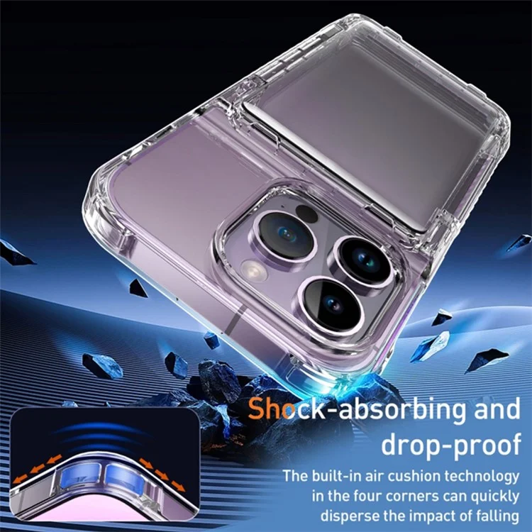 For iPhone 15 Plus Transparent Phone Cover Dustproof PC + TPU Phone Case with Kickstand Card Holder - Transparent