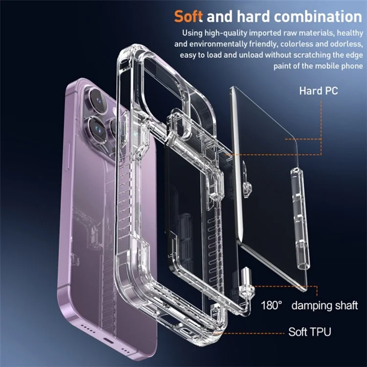 For iPhone 15 Plus Transparent Phone Cover Dustproof PC + TPU Phone Case with Kickstand Card Holder - Transparent