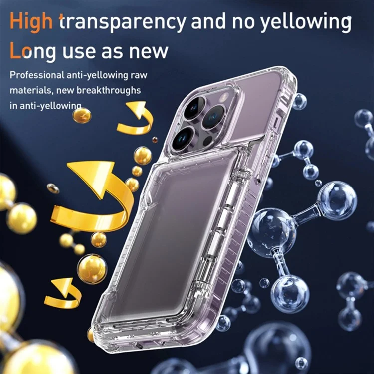 For iPhone 15 Plus Transparent Phone Cover Dustproof PC + TPU Phone Case with Kickstand Card Holder - Transparent