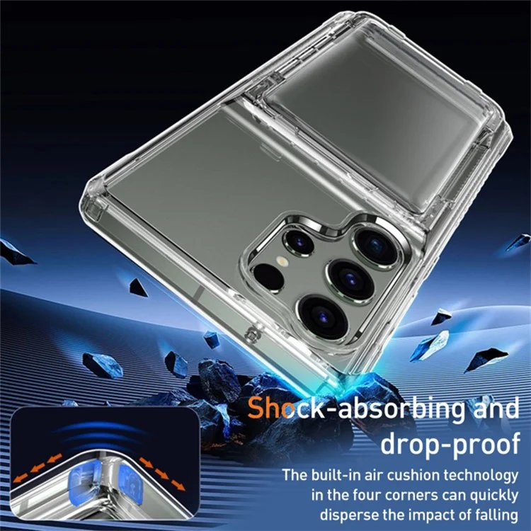 For Samsung Galaxy S23 Ultra Phone Cover Case Clear PC + TPU Phone Shell with Kickstand Card Holder - Transparent Black