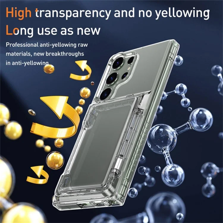 For Samsung Galaxy S23 Ultra Phone Cover Case Clear PC + TPU Phone Shell with Kickstand Card Holder - Transparent Black