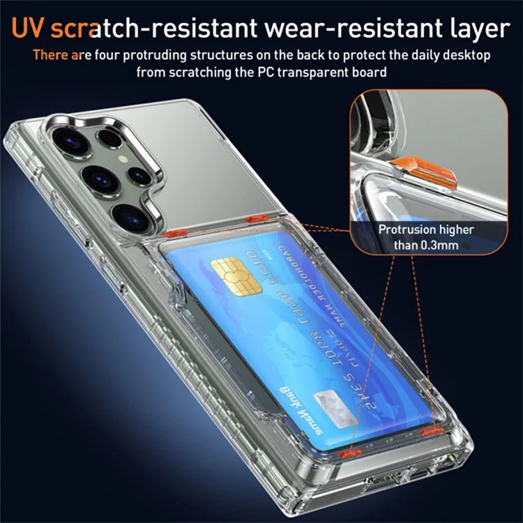 For Samsung Galaxy S23 Ultra Phone Cover Case Clear PC + TPU Phone Shell with Kickstand Card Holder - Transparent Black