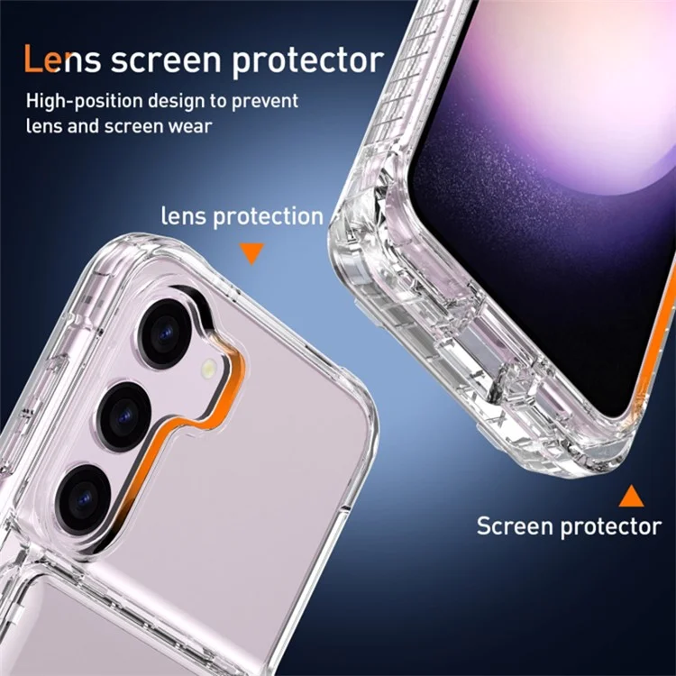 For Samsung Galaxy S23+ Clear PC + TPU Phone Cover Dustproof Mobile Phone Case with Kickstand Card Holder - Transparent Black