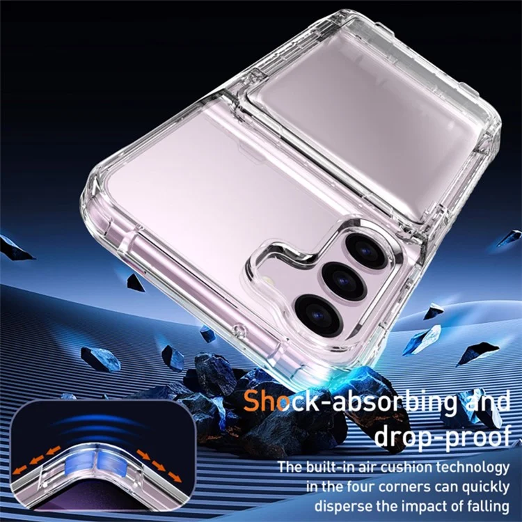 For Samsung Galaxy S23+ Clear PC + TPU Phone Cover Dustproof Mobile Phone Case with Kickstand Card Holder - Transparent Black