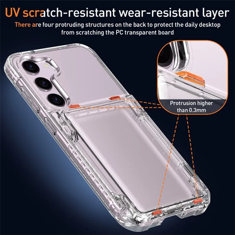 For Samsung Galaxy S23+ Clear PC + TPU Phone Cover Dustproof Mobile Phone Case with Kickstand Card Holder - Transparent Black