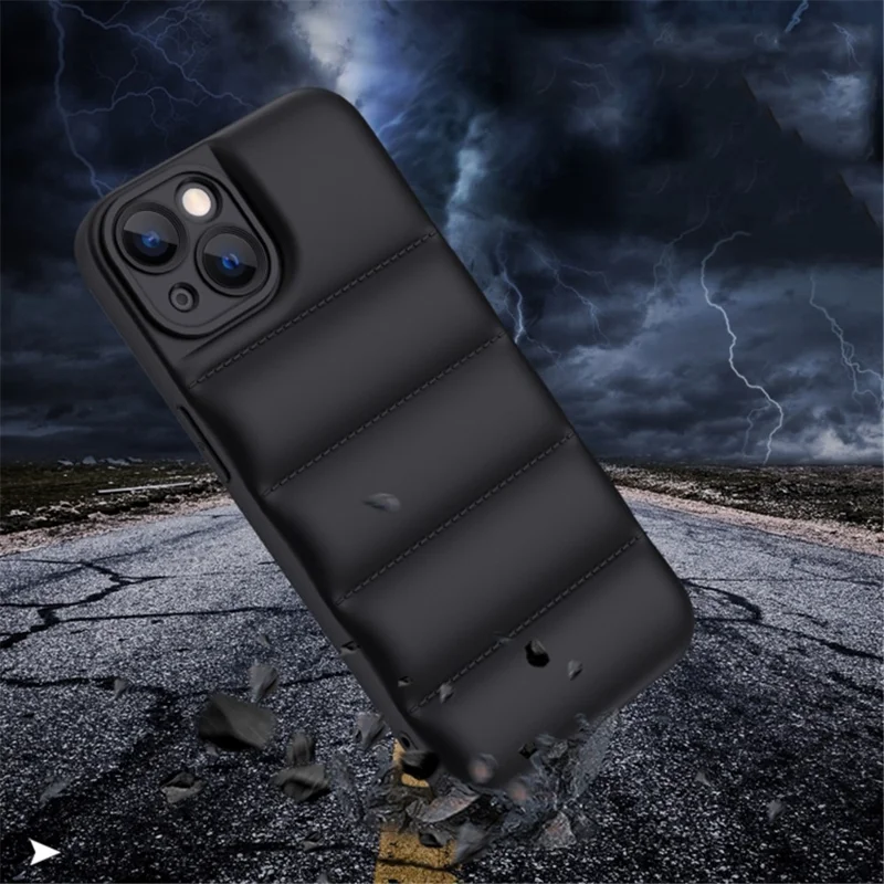 For iPhone 15 Pro Drop-proof Airbag Down Jacket Back Case Soft TPU Phone Cover - Blue