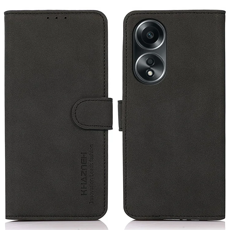 KHAZNEH Para Oppo A58 4G Funda de Teléfono Inteligente de Cuero PU Textureada con Soporte Billetera - Negro