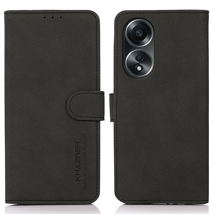 KHAZNEH para Oppo A58 5G Fina textura cartera de piel de teléfono inteligente Caso de pie Cubierta del teléfono - Negro