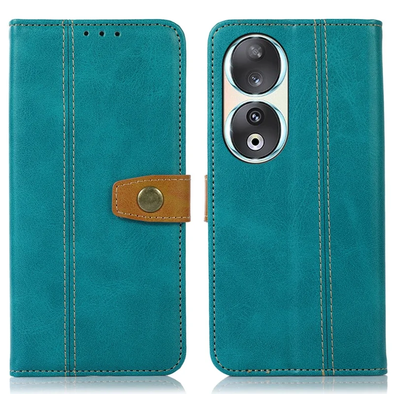 For Honor 90 Full Protection Shell Phone Case Calf Texture Leather Wallet Stand Cover - Light Green