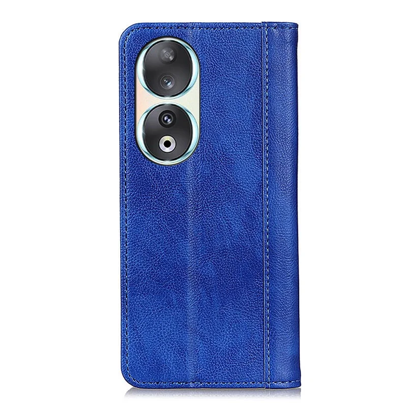 For Honor 90 Phone Case Shell Litchi Texture Split Leather Flip Wallet Stand Cover - Blue