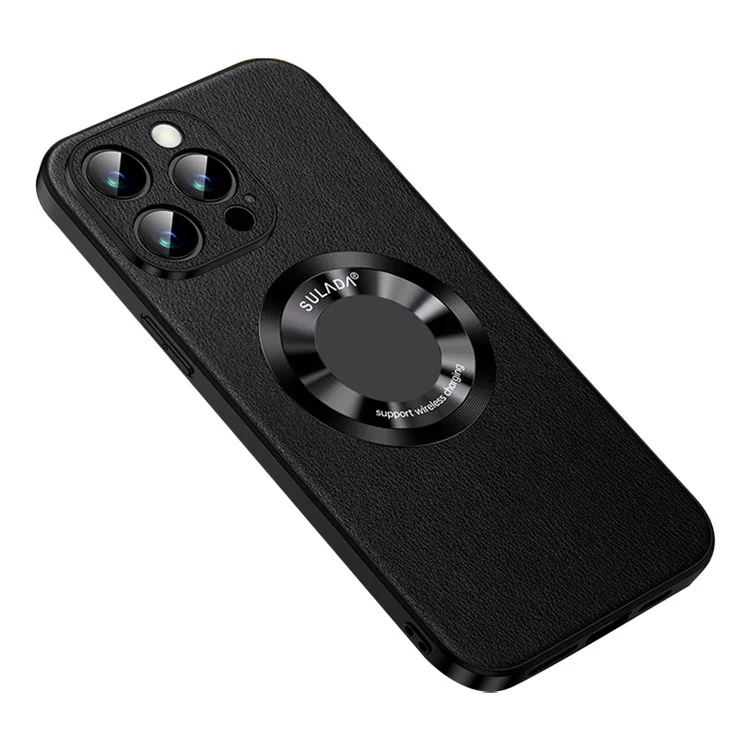 SULADA For iPhone 15 Pro Max Cowhide Texture Anti-scratch Cover PU Leather+TPU Phone Case Compatible with MagSafe - Black