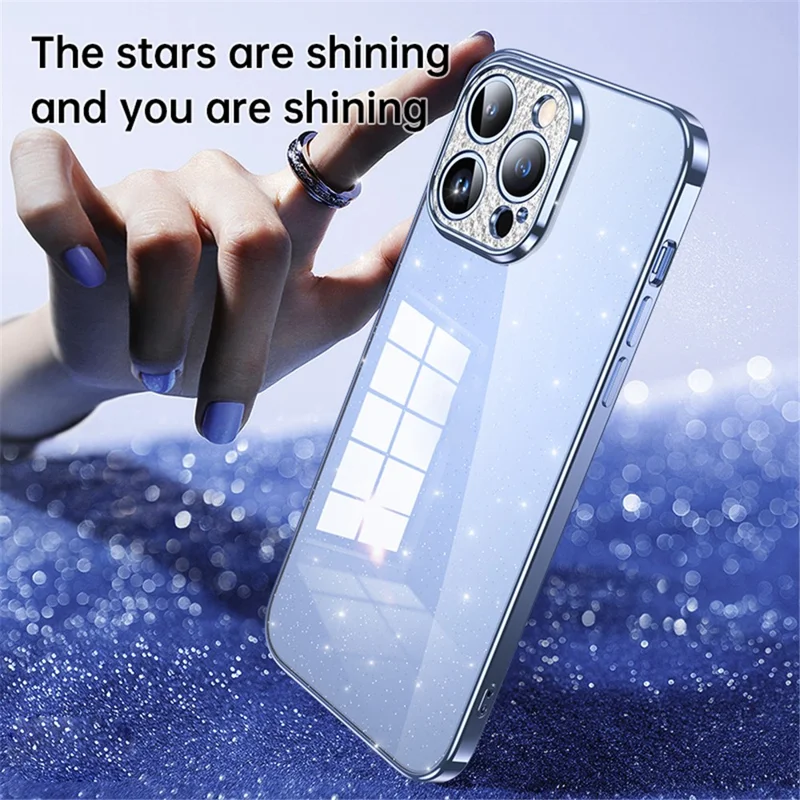 SULADA XingZuan Series Electroplating Case for iPhone 15 Pro Max , Glitter Rhinestone Decor Soft TPU Phone Back Cover - Blue