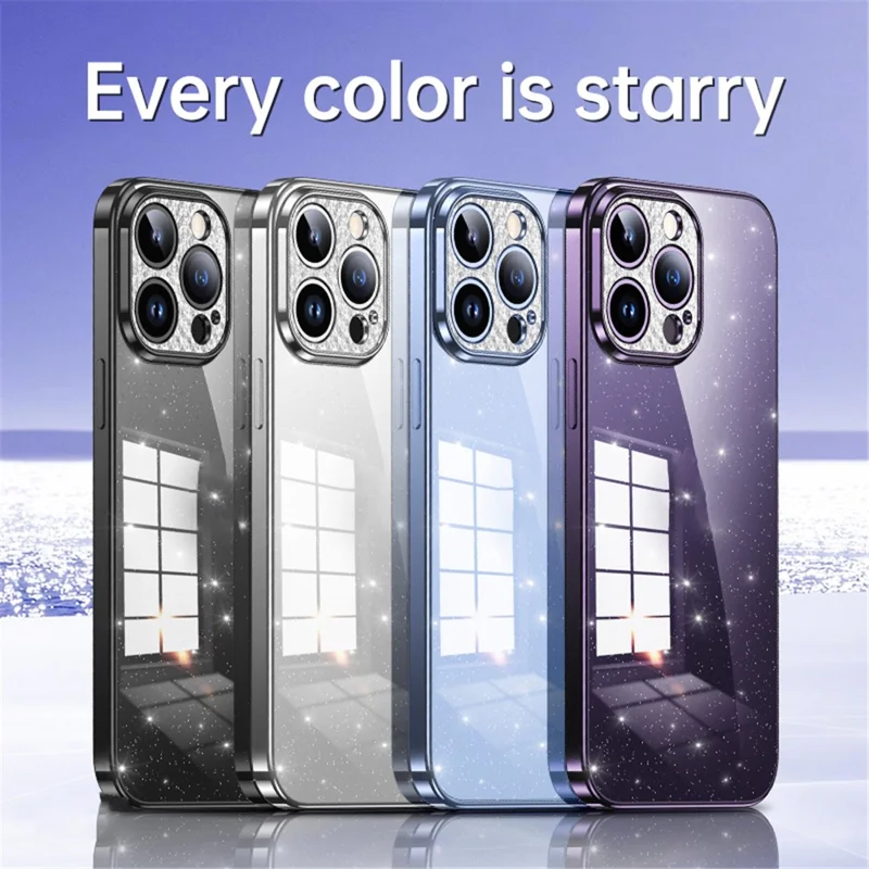 SULADA XingZuan Series Electroplating Case for iPhone 15 Pro Max , Glitter Rhinestone Decor Soft TPU Phone Back Cover - Blue