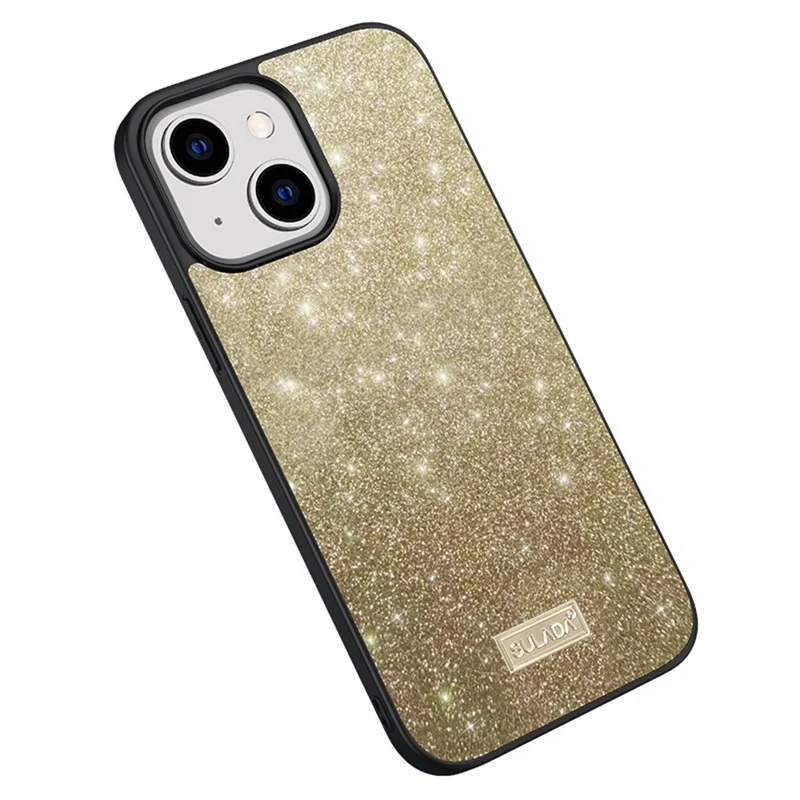 SULADA Back Cover für iPhone 15 Plus, sturzfester PU-Leder beschichteter PC + TPU Glitzer Pailletten Handyhülle - Gold