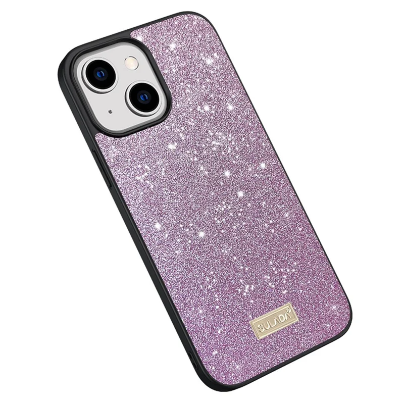 SULADA Back Cover for iPhone 15 Plus , Fall Proof PU Leather Coated PC + TPU Glitter Sequins Phone Case - Purple