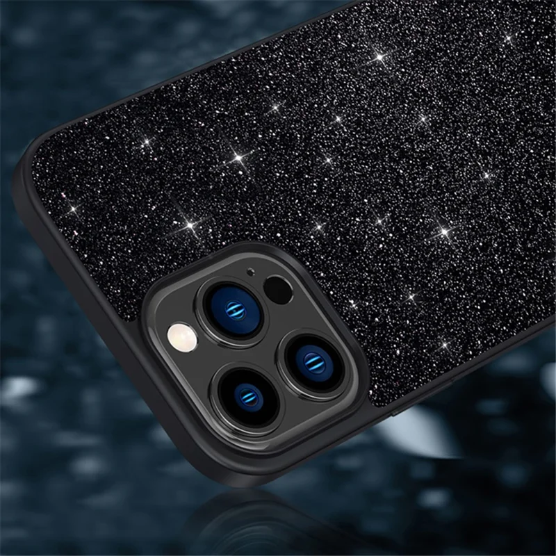 SULADA bagbeskytter til iPhone 15 Pro, PU-læderbelagt PC + TPU glitrende paillettelefonbeskytter – gylden