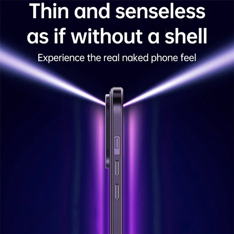 SULADA Minrui Series For iPhone 15 Pro Max Electroplating Clear Phone Case Metal Frame TPU+Tempered Glass Cover - Dark Blue