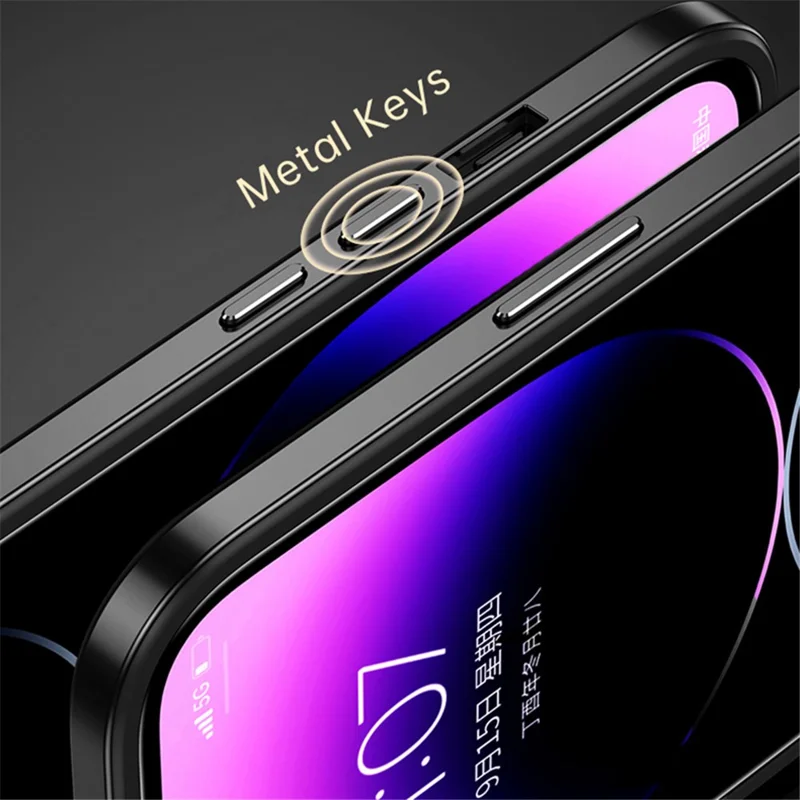 SULADA Minrui Series For iPhone 15 Metal Frame TPU+Tempered Glass Phone Cover Electroplated Clear Case - Black