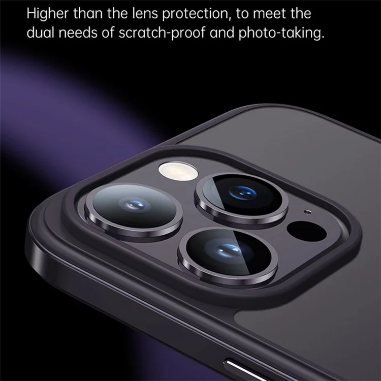 SULADA Minrui Series For iPhone 15 Pro TPU+Tempered Glass Phone Cover Metal Frame Electroplated Anti-scratch Case - Black