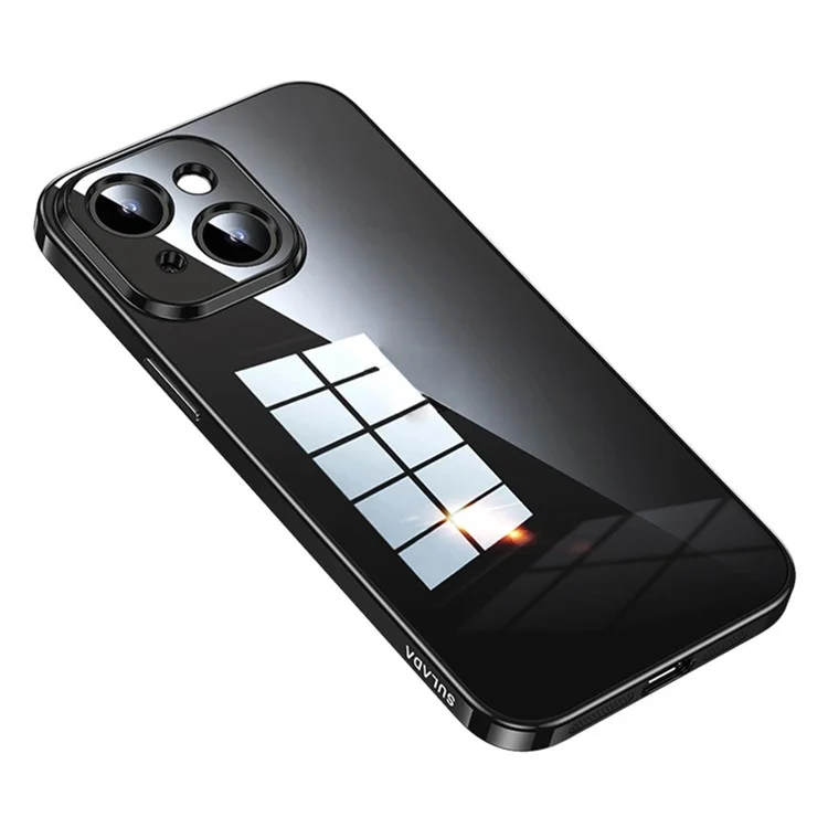 SULADA Para iPhone 15 Plus Bump Proof Electroplating Straight Edge Clear Phone Case TPU Cover - Negro