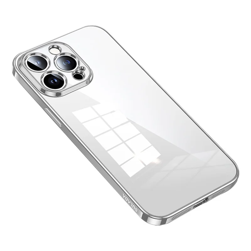 SULADA For iPhone 15 Pro Max Scratch Proof Electroplating Straight Edge Clear Phone Case TPU Cover - Silver