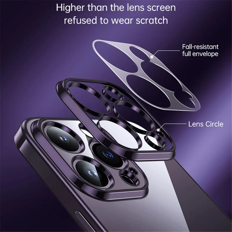 SULADA For iPhone 15 Pro Max Scratch Proof Electroplating Straight Edge Clear Phone Case TPU Cover - Silver