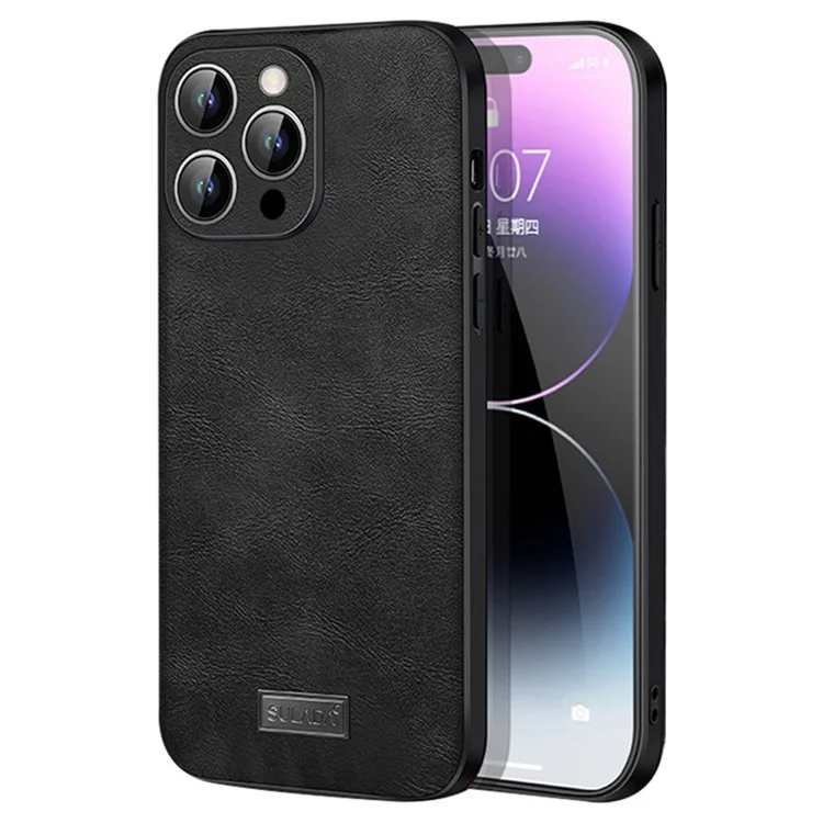 SULADA для iPhone 15 Pro PU кожа+TPU+PC чехол для телефона с текстурой под кожу коровы, противоударный чехол - черный