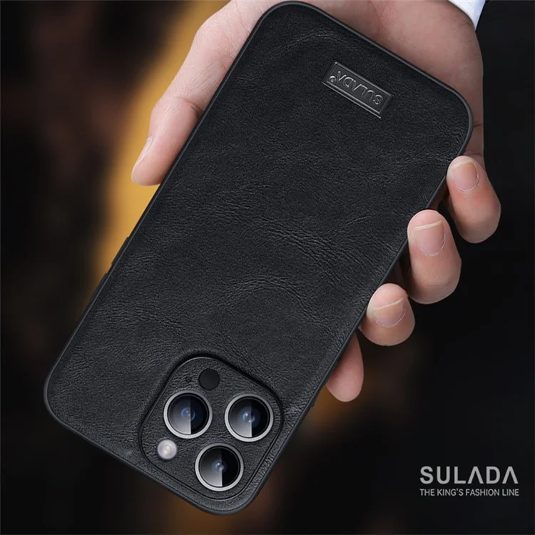 SULADA для iPhone 15 Pro PU кожа+TPU+PC чехол для телефона с текстурой под кожу коровы, противоударный чехол - черный