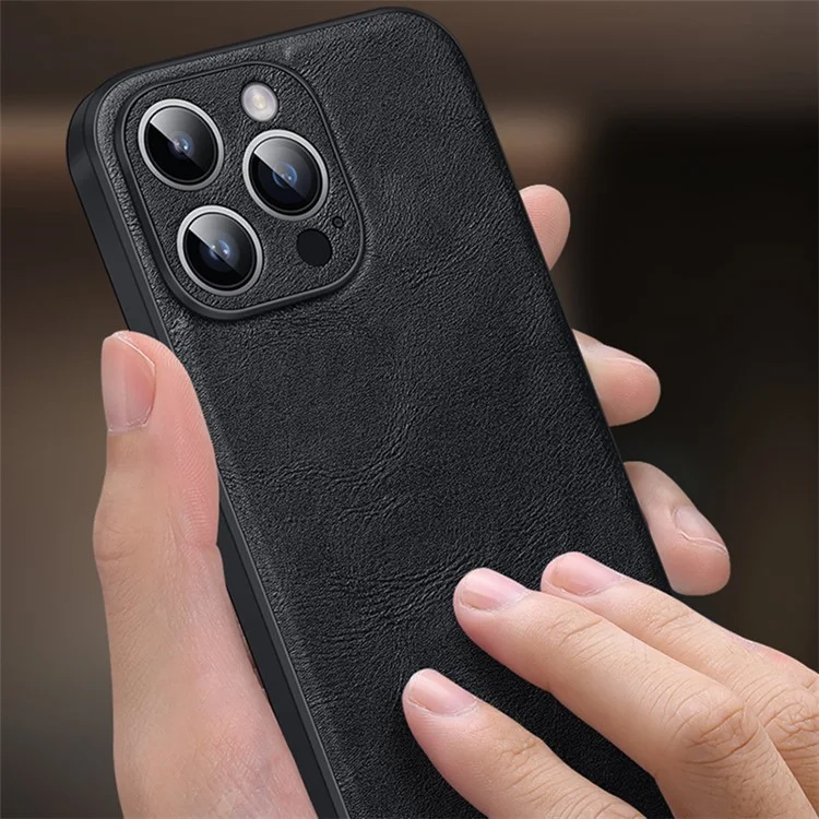 SULADA для iPhone 15 Pro PU кожа+TPU+PC чехол для телефона с текстурой под кожу коровы, противоударный чехол - черный