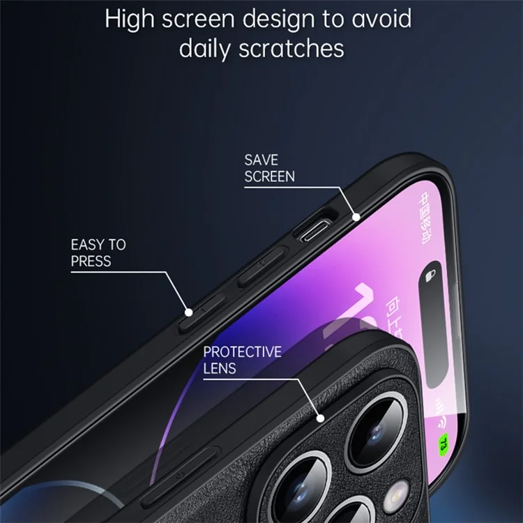 SULADA для iPhone 15 Pro PU кожа+TPU+PC чехол для телефона с текстурой под кожу коровы, противоударный чехол - черный