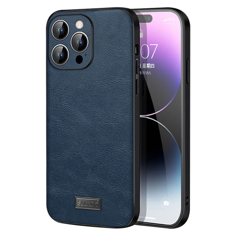 SULADA For iPhone 15 Pro Max PU Leather+TPU+PC Phone Case Shockproof Back Cover - Blue