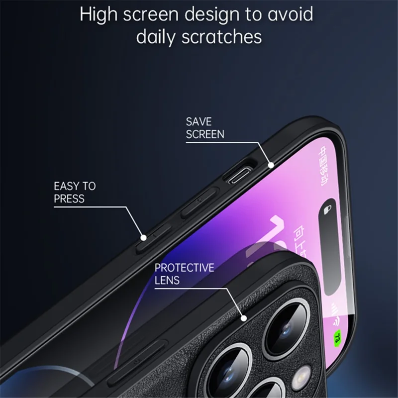 SULADA For iPhone 15 Pro Max PU Leather+TPU+PC Phone Case Shockproof Back Cover - Blue