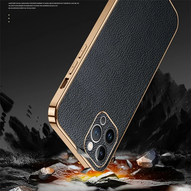 SULADA Per iPhone 15 Pro Litchi Texture PU Leather Coated PC+TPU Phone Case Electroplated Back Cover - Arancione