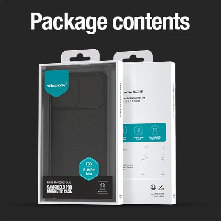 NILLKIN CamShield Pro Case for iPhone 15 Pro Max Anti-drop Phone Case Camera Lens Protection PC+TPU Magnetic Cover - Black