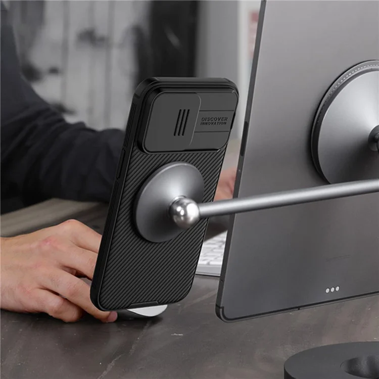 NILLKIN CamShield Pro Case for iPhone 15 Pro Max Anti-drop Phone Case Camera Lens Protection PC+TPU Magnetic Cover - Black