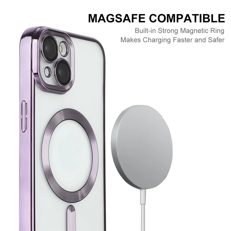 ENKAY HAT PRINCE For iPhone 15 Plus Case Compatible with MagSafe Lens Guard Electroplating TPU Phone Cover - Purple