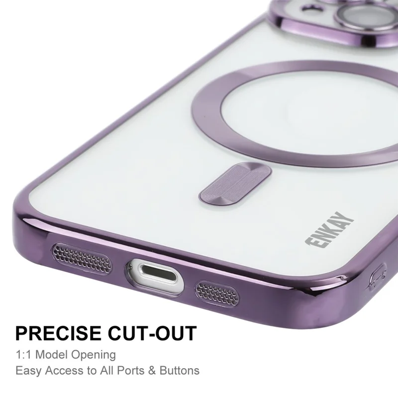 ENKAY HAT PRINCE For iPhone 15 Plus Case Compatible with MagSafe Lens Guard Electroplating TPU Phone Cover - Purple