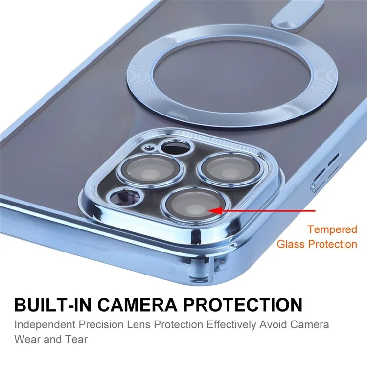 ENKAY HAT PRINCE para iPhone 15 Pro Max Funda a prueba de caídas Funda delgada compatible con MagSafe Protector de lente Funda de teléfono de TPU con electrolisis - Azul oscuro