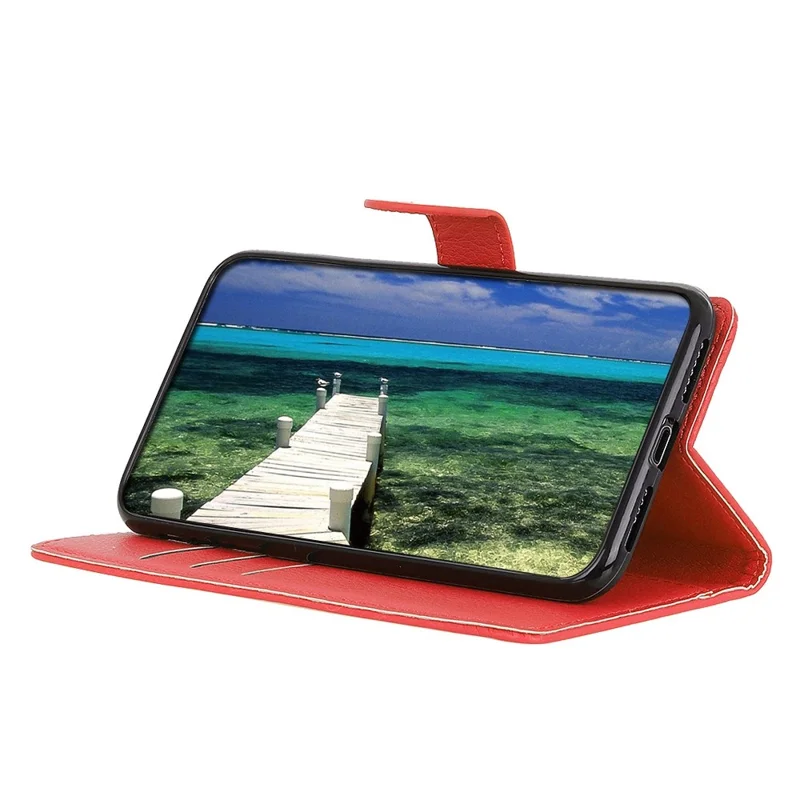 Wallet Phone Case for Honor 90 , Litchi Texture PU Leather Stand Protective Phone Cover - Red