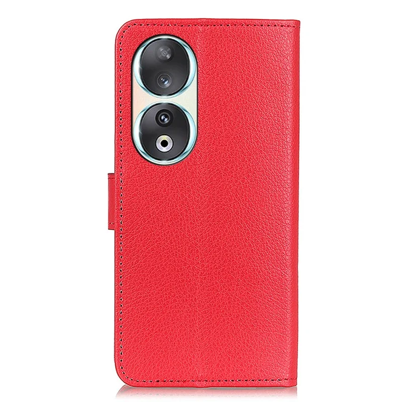 Wallet Phone Case for Honor 90 , Litchi Texture PU Leather Stand Protective Phone Cover - Red