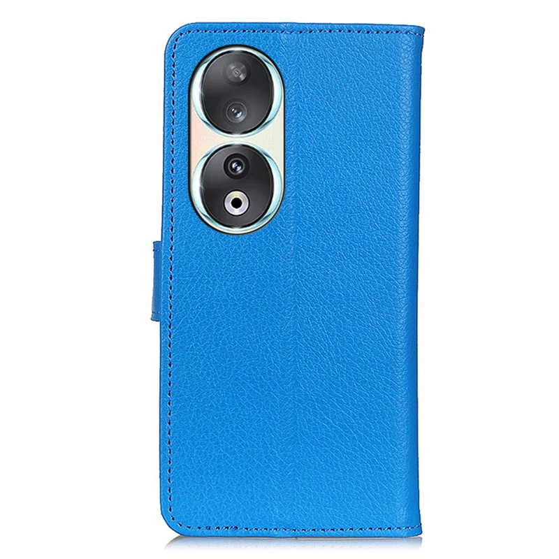 Wallet Phone Case for Honor 90 , Litchi Texture PU Leather Stand Protective Phone Cover - Blue