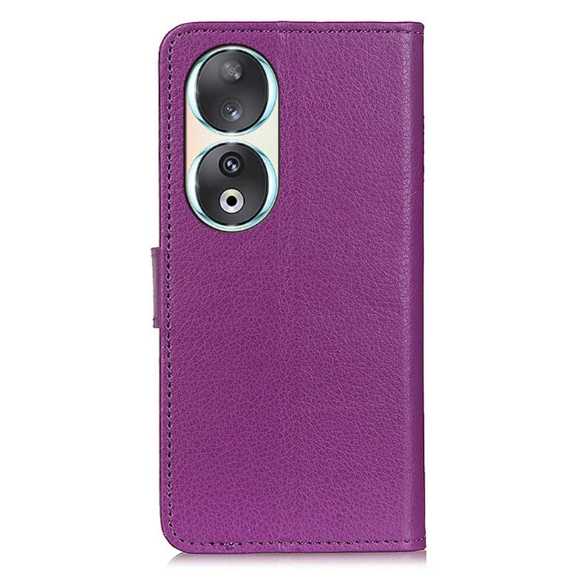 Wallet Phone Case for Honor 90 , Litchi Texture PU Leather Stand Protective Phone Cover - Purple