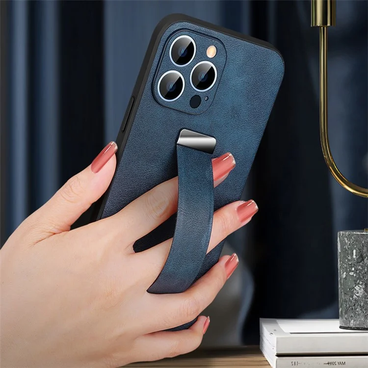 SULADA Fashion Series Crazy Horse Texture PU+PC+TPU Case para iPhone 15 Pro Funda a Prueba de Golpes con Correa Soporte - Negro