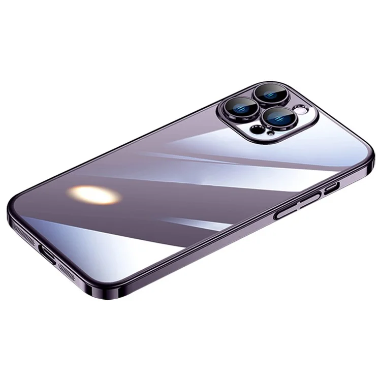 SULADA JINGJIA Series for iPhone 15 Pro Max Hard PC Clear Case Tempered Glass Lens Film Electroplating Phone Cover - Purple