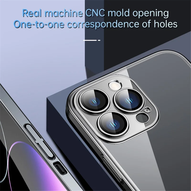SULADA JINGJIA Series for iPhone 15 Pro Max Hard PC Clear Case Tempered Glass Lens Film Electroplating Phone Cover - Purple