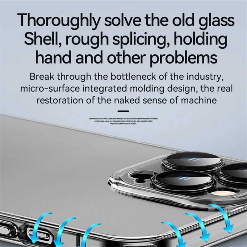 SULADA Crystal Steel Series для iPhone 15 Pro Max TPU+Tempered Glass Clear Case Anti-Drop Phone Cover - Transparent Blue