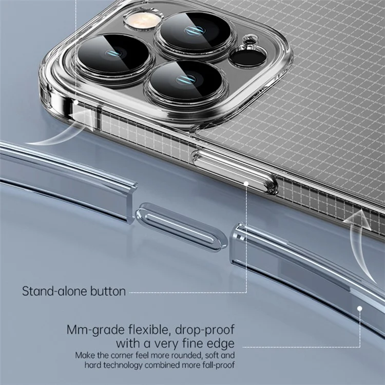 SULADA Crystal Steel Series для iPhone 15 Pro Max TPU+Tempered Glass Clear Case Anti-Drop Phone Cover - Transparent Blue