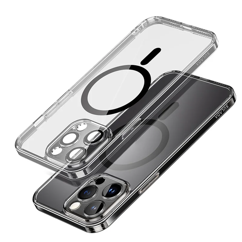 SULADA für iPhone 15 Pro Max TPU+PC Case Kompatibel mit MagSafe Handyhülle mit Objektiv-Folie - Transparent Schwarz
