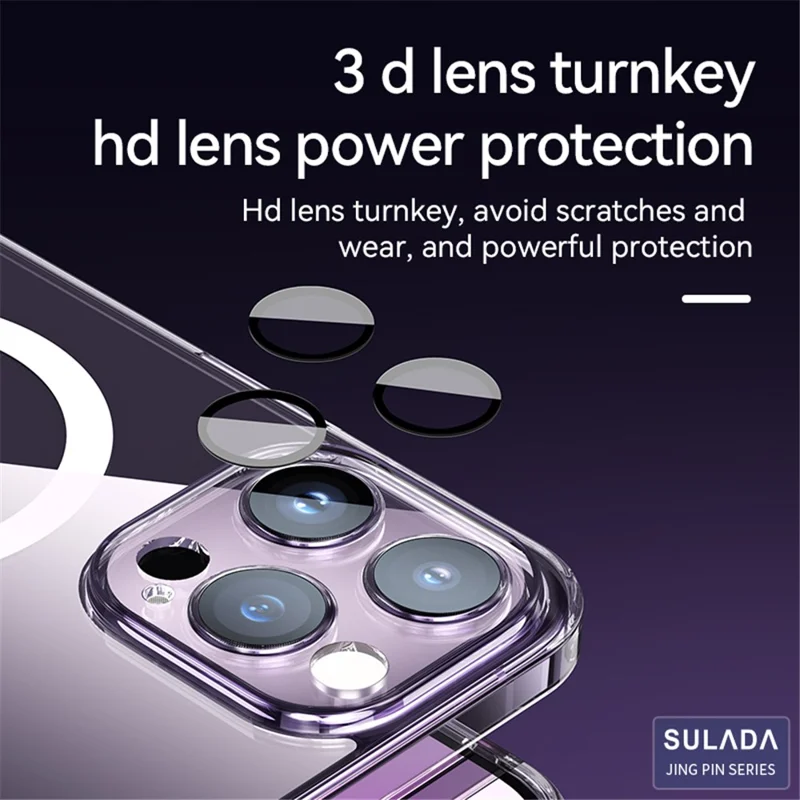 SULADA für iPhone 15 Pro Max TPU+PC Case Kompatibel mit MagSafe Handyhülle mit Objektiv-Folie - Transparent Schwarz