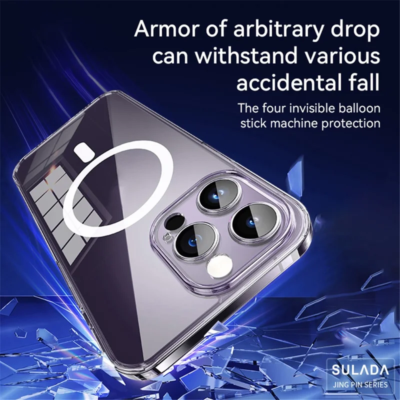 SULADA für iPhone 15 Pro Max TPU+PC Case Kompatibel mit MagSafe Handyhülle mit Objektiv-Folie - Transparent Schwarz